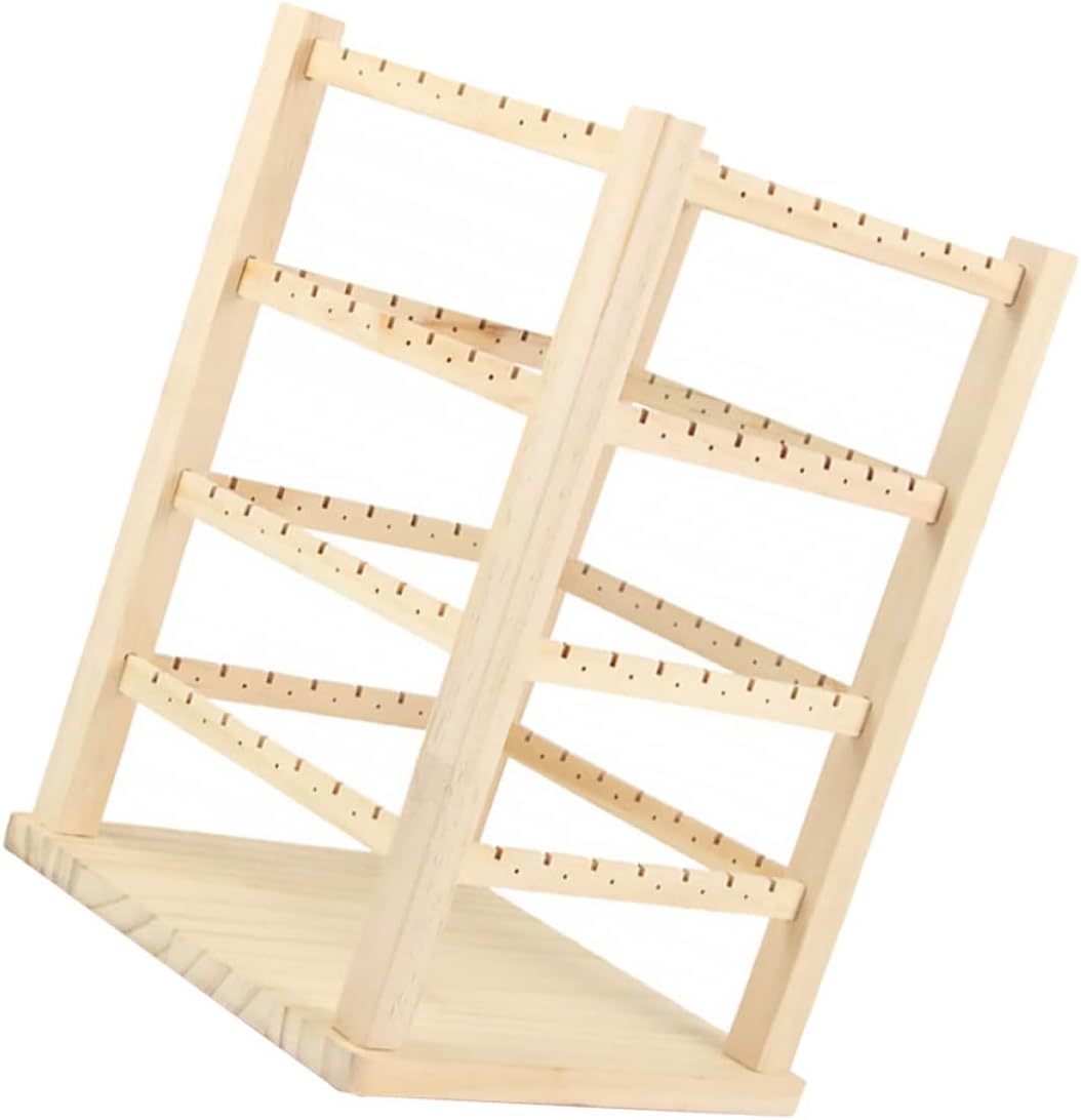 Wooden Rotating Jewelry Display Rack Multi-sided Earring Organizer for Desktop Storage for Bedrooms Living Rooms and Exhibitions Space-saving Design