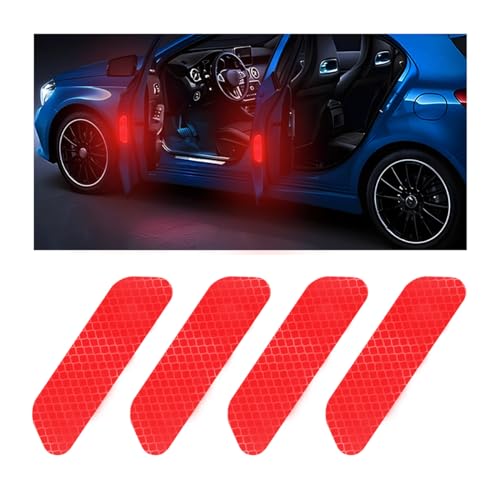 Image of BESULEN Car Door Open Reflective Stickers, 4PCS Night Visibility Safety Warning Protective Strip, Auto Anti-Collision Decorative Decals, Universal Vehicle Accessories for Most Cars (Red)