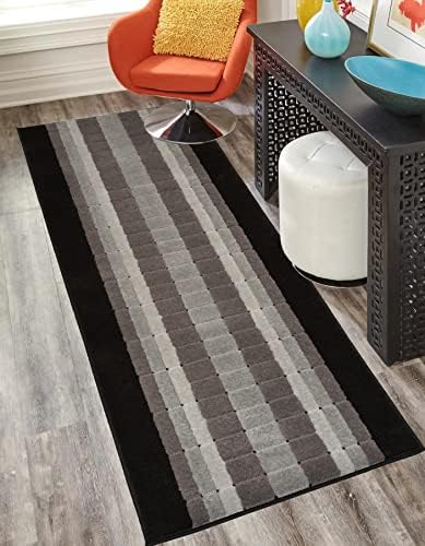 Washable Custom Size Runner Rug Squares Geometric Design Squares Grey, (6 Feet Length x 26 Inch Width) Custom Cut Slip Resistant Rubber Backing Runner Rugs, Extra Long Runner Rugs for Hallways