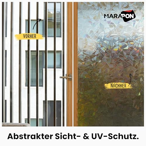 MARAPON® Fensterfolie Regenbogeneffekt dunkel [0.445x2 m] inkl. eBook mit Profitipps - statische Haftung - Fensterfolie selbsthaftend Blickdicht - 3D Dekorfolie Milchglasfolie