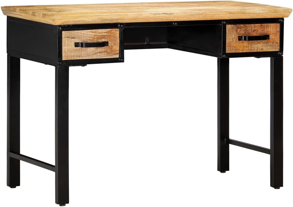 vidaXL Writing Table, Computer Desk with 2 Drawers, Study Table for Home Office, Workstation Table, Industrial Style, Solid Mango Wood