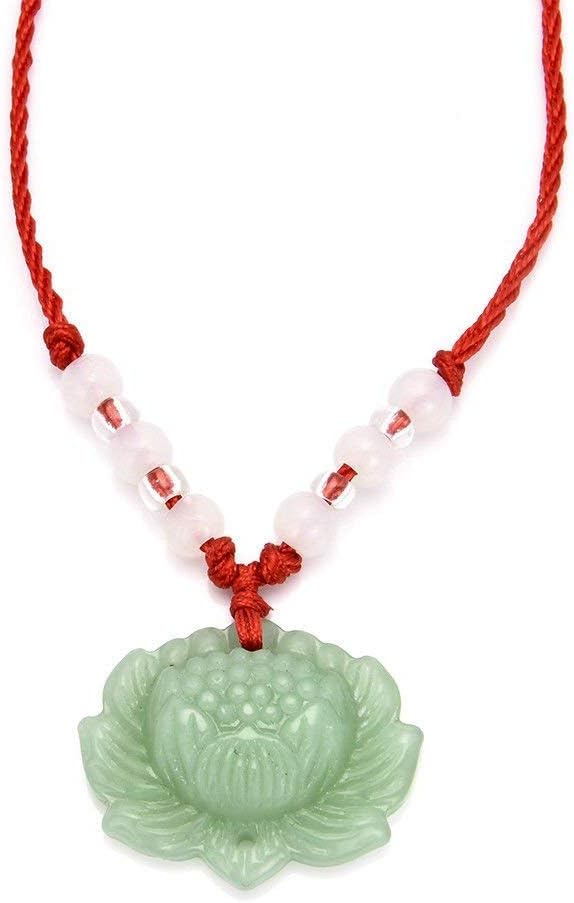 BAIBUE BUESAWAN Natural Green Jade Lotus Pendant Necklace Fashion Lucky Charm Pendant Jewelry