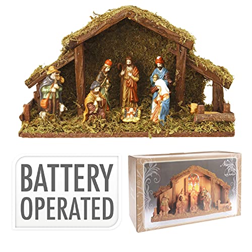Weihnachtskrippe ToCi mit handbemalten Figuren und LED-Beleuchtung