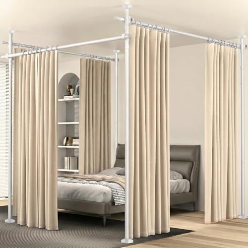 Image of Room Divider Curtain Rod for Wide Space Room Separation,4-10ft(H) 28-209inch(W) Wall Divider for Room Separation, Heavy Duty Room Partition Separator, Adjustable Folding Privacy Screens,White
