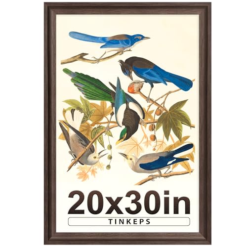 Image of 20x30 Poster Frame Walnut with Black Back Board, Curved Extra Wide Edges, Wooden Vintage Style 20x30 Picture Frame for Wall Decor.