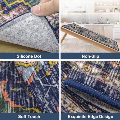 Upgrade Non Slip Kitchen Rugs 3 Piece Washable Kitchen Rugs,Navy Blue Green by Tritard - Used condition - Image 4