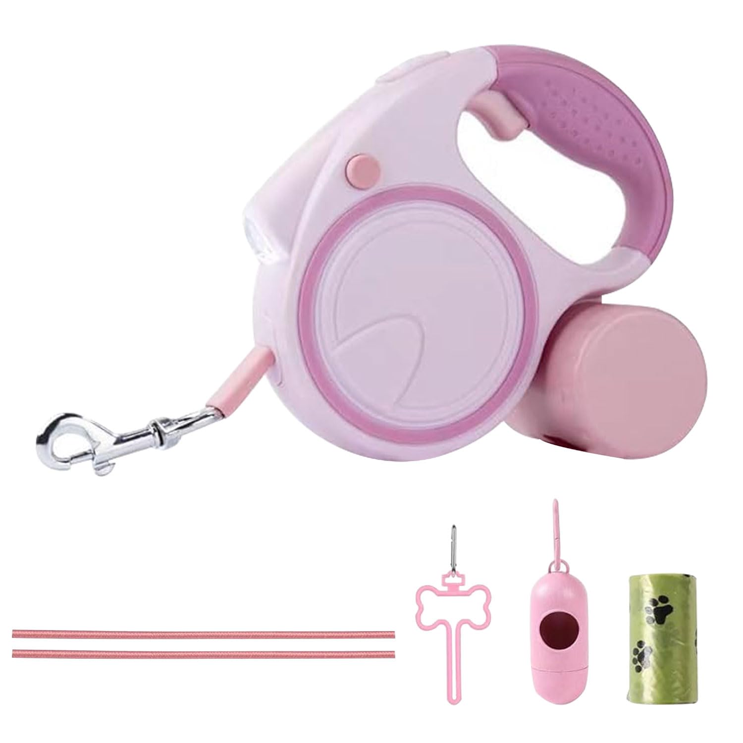 Best Dog Supplies Lot de 4 laisses rétractables pour chien avec lumière, distributeur de sacs à déjections, support de sac à déjections canines, 2 cordes élastiques