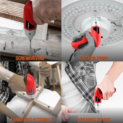 Hi-Spec 19pc 3.6V USB Small Power Screwdriver & Home DIY Tool Kit Set. Cordless & Rechargeable Electric Screwdriver and Compact Hand Tool Box Set,Red thumbnail 6