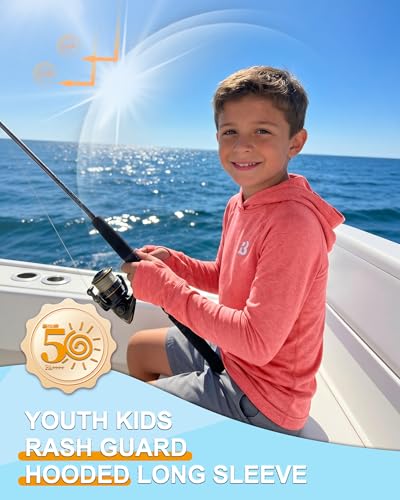 Image of Roadbox Boys Rash Guard UPF 50+ Sun Hoodie Kids Fishing Shirt Long Sleeve