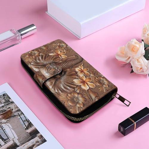 Image of COEQINE Ladies Wallets Pink Leopard Heart Black Printed Leather Phone Long Clutch Purses Check Coin Change Holder