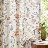 jinchan Hattie Floral Linen Curtains 84 Inch Length Vintage Cottage Core Farmhouse Beige Semi Sheer Curtains for Living Room Bedroom Privacy Light Filtering Back Tab Rod Pocket 2 Panels W50 x L84