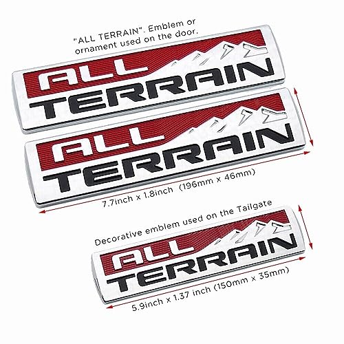Image of Set 3 Pcs All Terrain Door Tailgate Letter Nameplate Emblem 3D Badge Replacement for All Terrain (Silver Red Black)