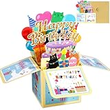 jmhachy biglietto di compleanno con busta, biglietto pop-up con biglietto vuoto, serie gatto e torta, confezione regalo lunga, gatto