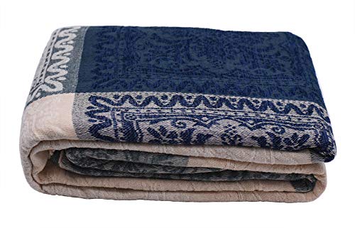 AIVIA Bohemian Couch Sofa Slipcover Throw Blanket, Cream Navy Soft Chenille Jacquard Throws Oversized Decorative Bed Cover Loveseat Blankets for Living Room Bedroom - Large 87 x 103