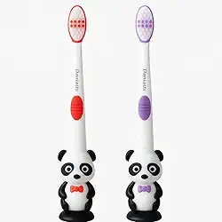 Escova Dente Infantil Kit com 2 Unidades, Cerdas Macias, Cabeça Pequena, Cabo Anatômico, Limpeza Delicada para Gengivas Sensíveis - Ideal para Higiene Bucal Infantil (Vermelho/Roxo)