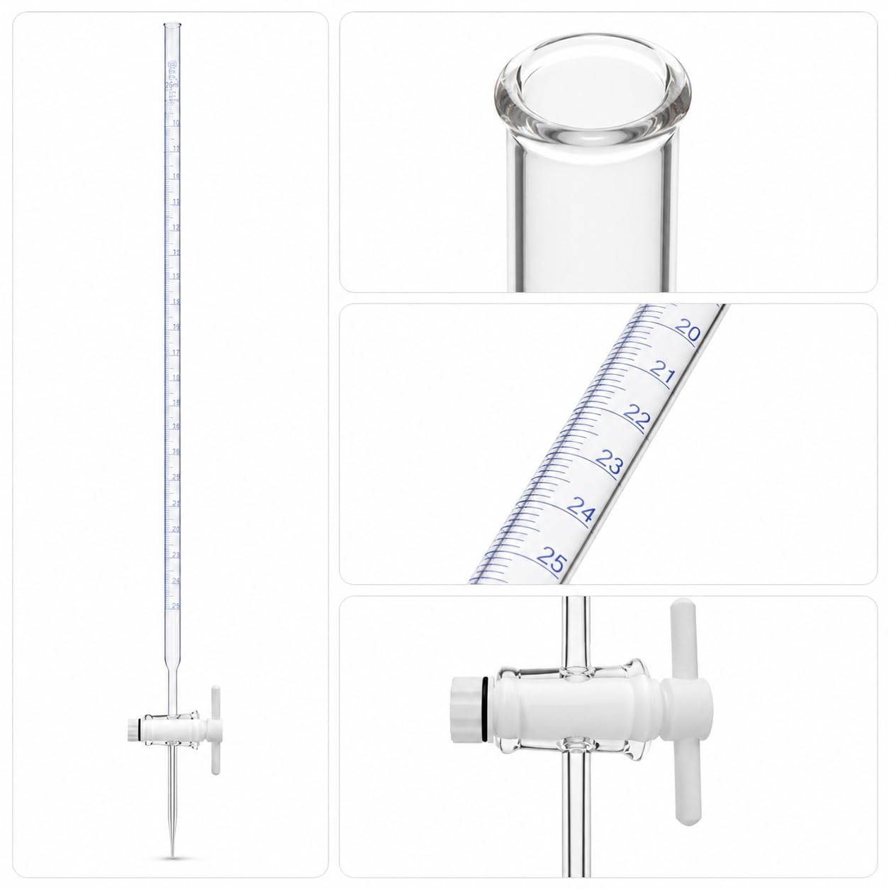 Borokrzemowa Szklana Biureta Kwasowo Zasadowa Zawór PTFE-50mL