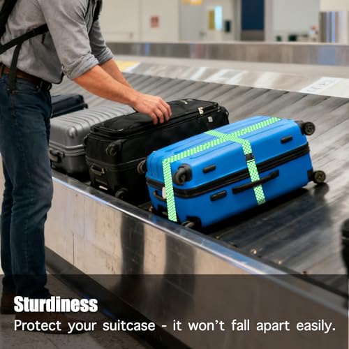 Image of Nuxovilar Luggage Straps Set for Suitcase 1.96x71in Polyester | Cargo Strap Travel Belt Security Buckle Band Sports Themed Trip Family Vacation Gym (Green Checkerboard)