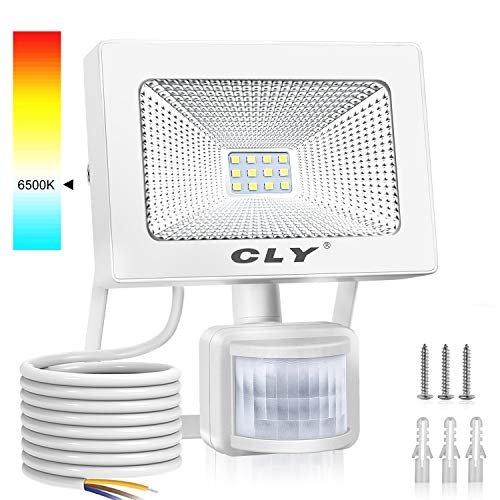 10W Security Lights with Motion Sensor, CLY Led Floodlight 1000Lumen 6500K Super Bright IP66 Waterproof PIR Lights Outdoor for Garden, Backyard, Garage, Doorways, Cold White?White Shell?