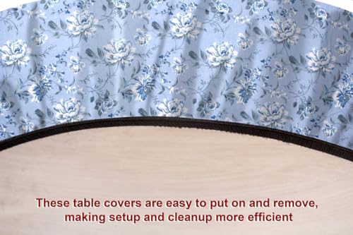 Image of The Furnishing Tree Elastic Cotton Oval Center Table Cover 14x24 in Inches Floral White Rose on Blue Base