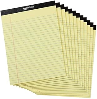 Amazon Basics Wide Ruled 8.5 x 11.75-Inch Lined Writing Note Pads - 12-Pack (50-sheet Pads), Canary