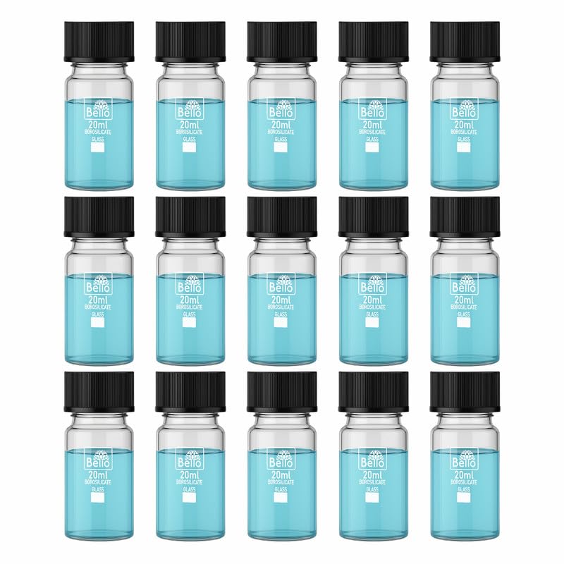 Image of Bello 15pcs-20ml Clear Glass Vials Culture Tube with Screw Caps and PE Stopper, Leak-Proof Glass Bottles Containers for Cosmetics Perfume Making Lab Laboratory - High Borosilicate Glass