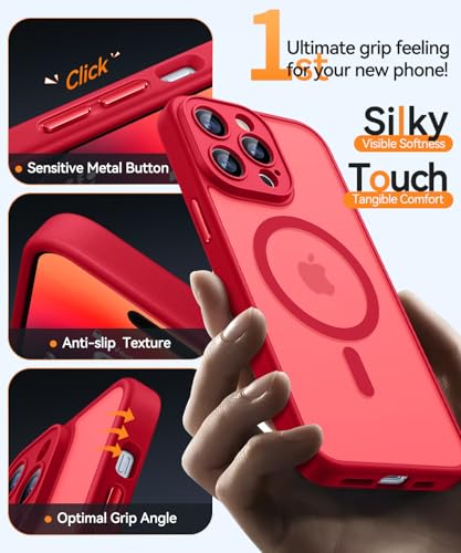 Image of CANSHN Magnetic Compatible with iPhone 14 Pro Max Case, Upgraded [Full Camera Protection] [Compatible with Magsafe] [Translucent Matte] Shockproof Protective Phone Case Cover 6.7 Inch - Red