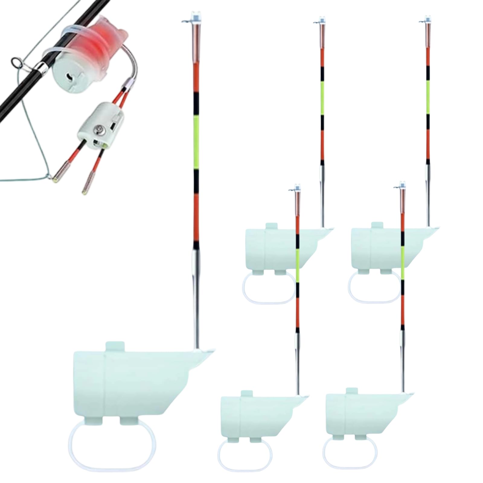 5PCS High Sensitivity Night Fishing Float Bite Alert for Fishing Rods, Ice Fish Tip up Alarms Indicators Equipment with LED Lights & Sound Clip-On Bite Alarm Fish Strike Detector for Night Fishings
