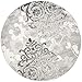 SAFAVIEH Adirondack Collection Area Rug - 4' Round, Silver & Ivory, Floral Glam Damask Distressed Design, Non-Shedding & Easy Care, Ideal for High Traffic Areas in Living Room, Bedroom (ADR114B)