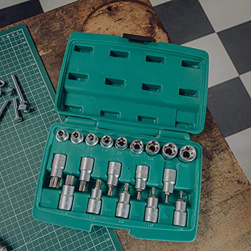 1/2 inch socket wrench set 19 pcs for TORX screws made of chrome vanadium steel by WIESEMANN 1893 I For external Torx screws I For internal Torx screws I Special in tool case I 80195 by WIESEMANN 1893 - Image 3