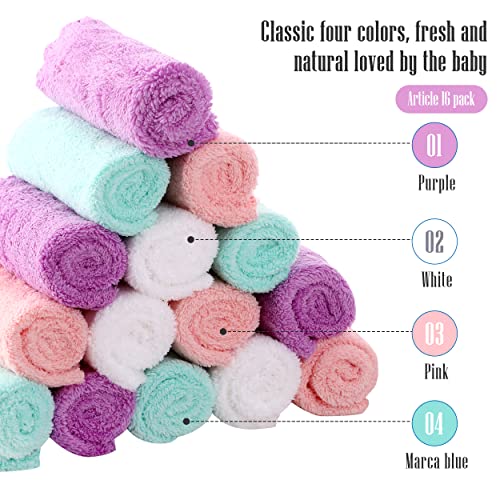 Image of Cute Castle Ultra-Soft Baby Washcloths, 16 Pack - 9 inch by 9 inch, Gentle on Sensitive Skin for Face and Body, Plush, Super Absorbent Wash Clothes for Girls and Boys, White+Pink+Purple+Frozen Blue