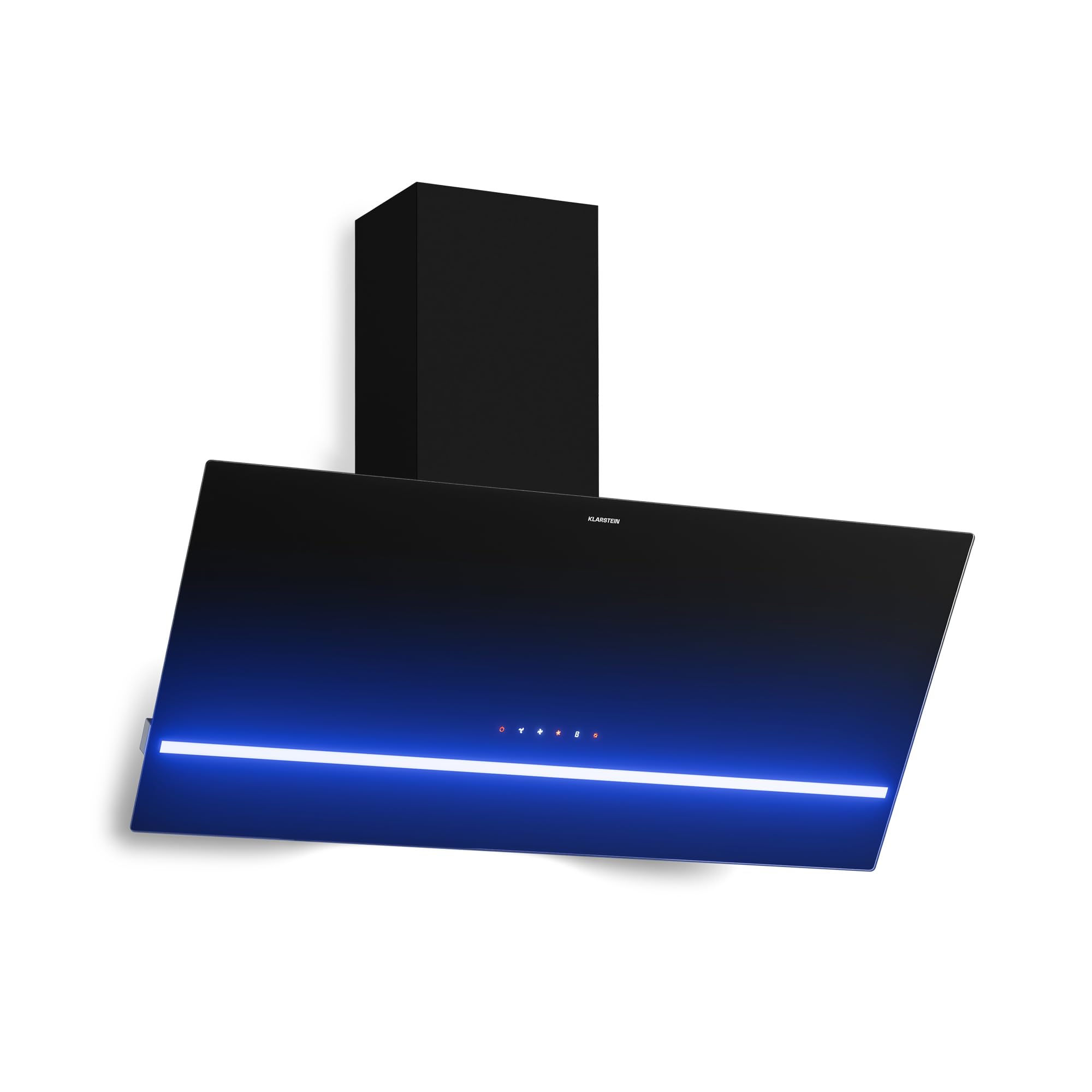 Klarstein Illuminosa Hotte Aspirante 90 cm - Hotte Décorative Inclinée, 818 m³/h, LED, Tactile, A++, 3 Vitesses & Boost, Filtre Charbon, Recyclage ou Évacuation, Cuisine