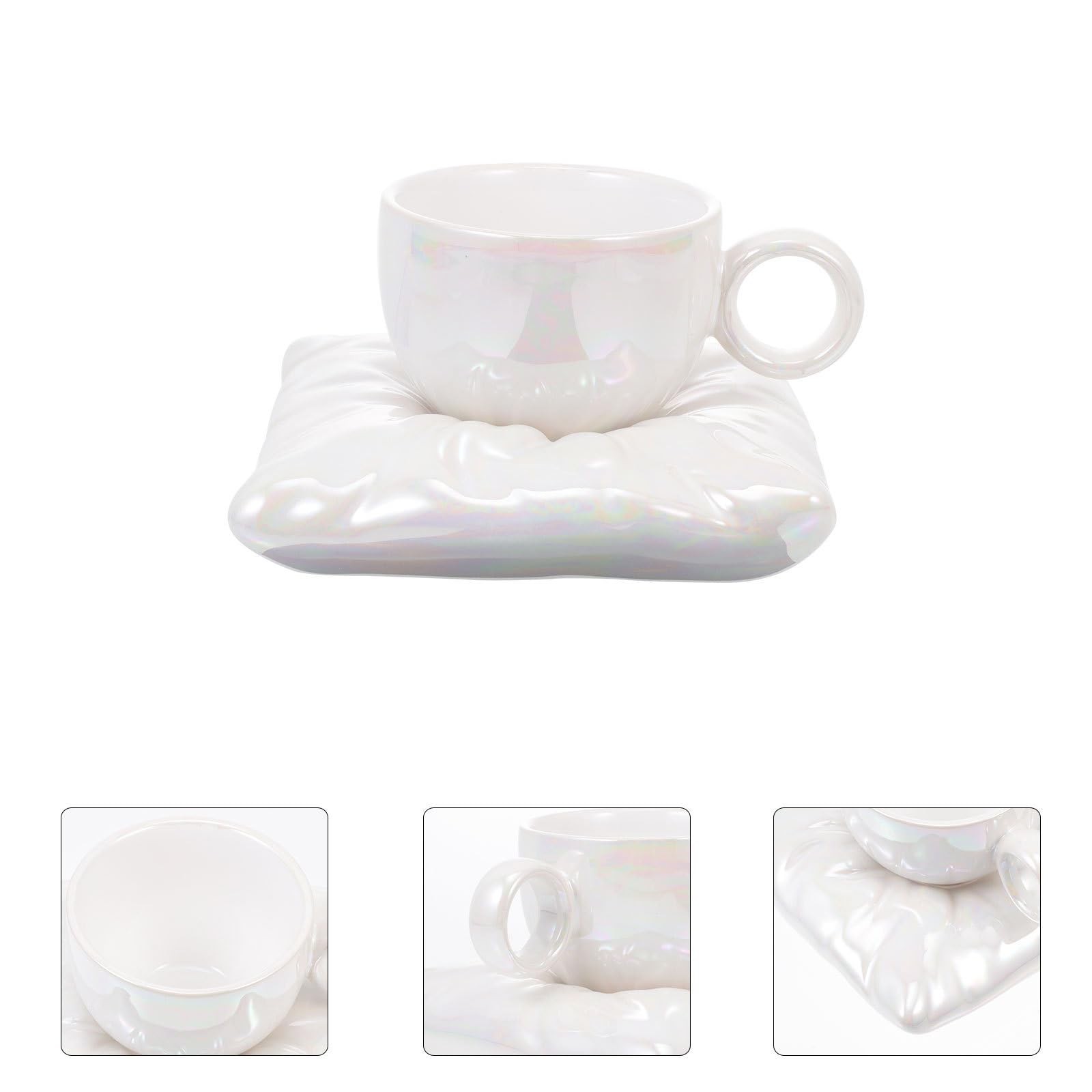 ULTECHNOVO Juego de Tazas de Café de Cerámica Platillo, Diseño Creativo y Estilo Encantador, Adecuado para Oficina y Café, Set de 1