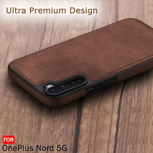 Image of TheGiftKart Genuine Leather Finish Back Cover Case for OnePlus Nord 2020 | Shockproof Design | Raised Edges for Camera & Screen Protection | Stunning Minimalist Cover for OnePlus Nord (2020) (Brown)