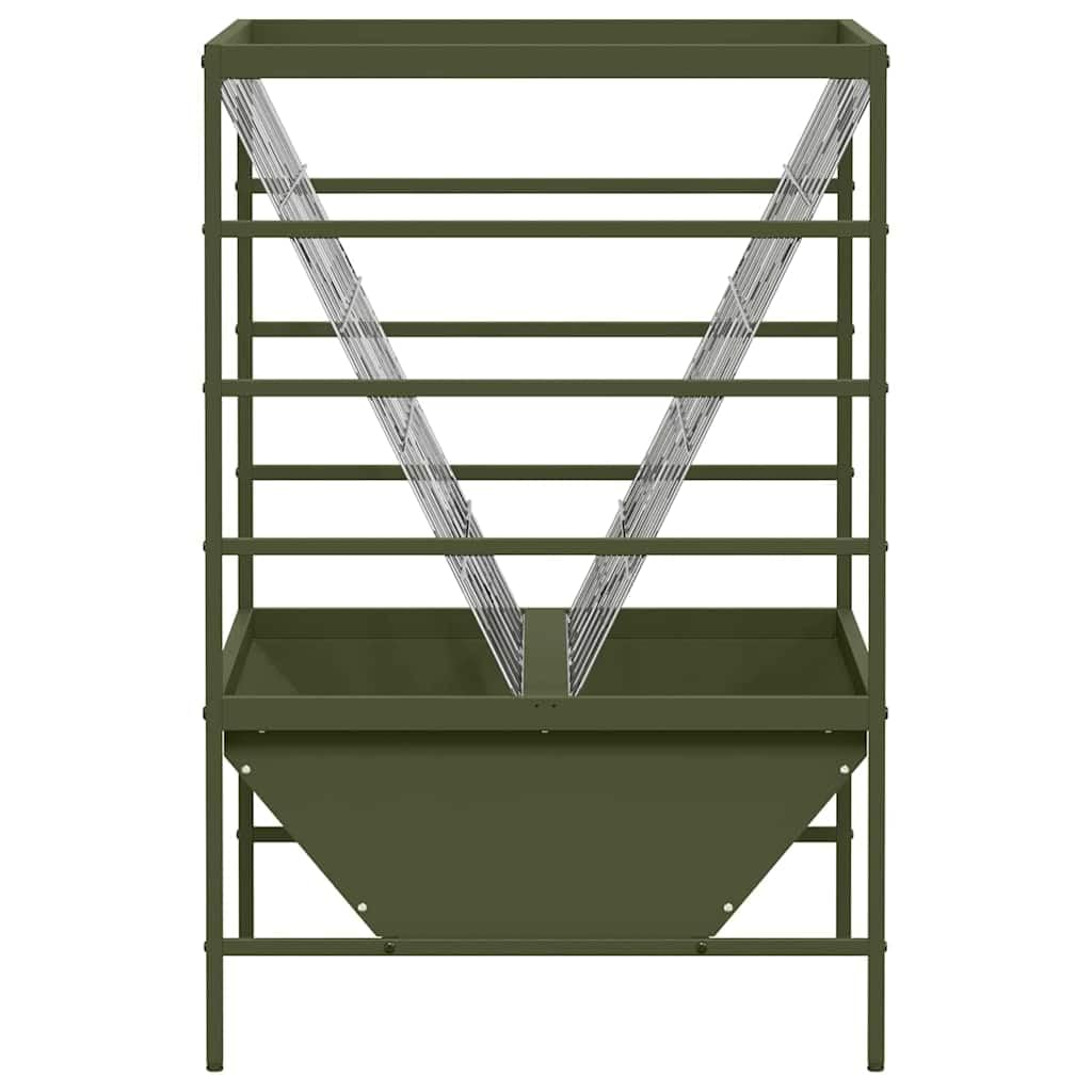 Comedero para ganado verde oliva de acero laminado en frío, 100 x 60 x 90 cm, con capacidad de 15 kg, para ganado, oveja, cabra, resistente a la intemperie, para interior y exterior