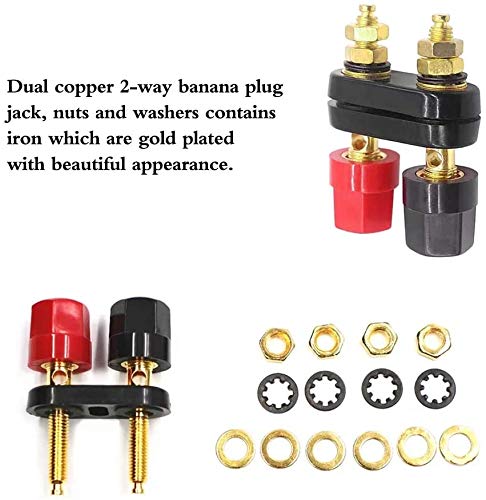 Terminali A Banana Femmina Doppi Placcati Oro Per Amplificatori - Connettori 2 Vie Da 4mm Con Vite M5, Coppia Rosso/Nero
