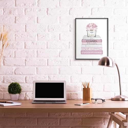 Image of Stupell Industries Pink Rose Bouquet and Fashion Designer Bookstack Wall Art, 24 x 30, White