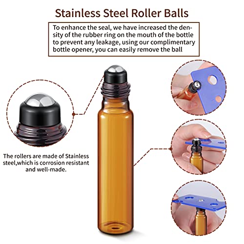 Depoza 8-Piece Essential Oil Roller Bottle Set - Refillable Amber Glass Roll-Ons With Metal Chrome Roller Ball For Fragrance Oils - 10 Ml/1/3 Oz #TOP4