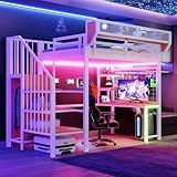 lit mezzanine adulte 200x200 Cadre en métal solide en deux variantes de couleurs : la construction en métal de qualité supérieure avec panneaux en bois garantit une stabilité et une durabilité exceptionnelles, disponible en blanc ou noir pour correspondre à tous les intérieurs