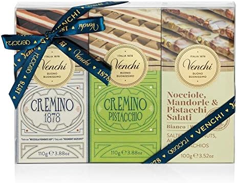 Venchi - Bundle of 6 White Chocolate with Salted Nuts and Cremino Bars, 22.57 oz - Gluten Free - Family Pack