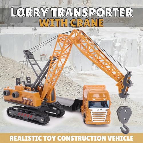 Toyland® LKW-Transporter mit Kran – Spielfahrzeug mit realistischen beweglichen Teilen – Konstruktionsspielzeug für Kinder – Maßstab 1:55
