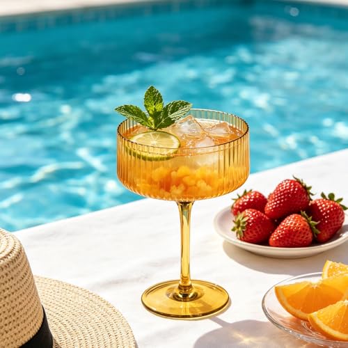Rkyhwowby 6 PCS Ribbed Coupe Glasses Amber Plastic Champagne Coupe Cup 10.5oz Espresso Martini Glass Shatterproof Acrylic Vintage Margarita Glassware Cocktail Glass for Thanksgiving Wedding - image 3