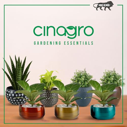 Image of CINAGRO Metal Planter Pot for Indoor Plants, Round Decorative Flower Pot, Rust-Resistant, Modern Plant Holder for Home, Balcony, Office (13.97 x 7.62 cm, Pulse Nest - Teal)