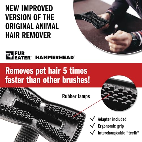 Image of Hammerhead Pet Hair Remover Vacuum Attachment, Rubber Brush | Wide Lamellae Head, Dog & Cat Hair, Сouch, Carpet & Upholstery, Vacuum or Hand Use, Fits 1-1 /4, 1-3 /8 & 1-1 /2 in Round Hoses