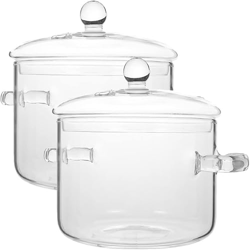 ERINGOGO 2 cacerolas de vidrio con tapa, olla de cocina de 64 onzas con tapa y asa, olla a fuego lento transparente, utensilios de cocina de vidrio