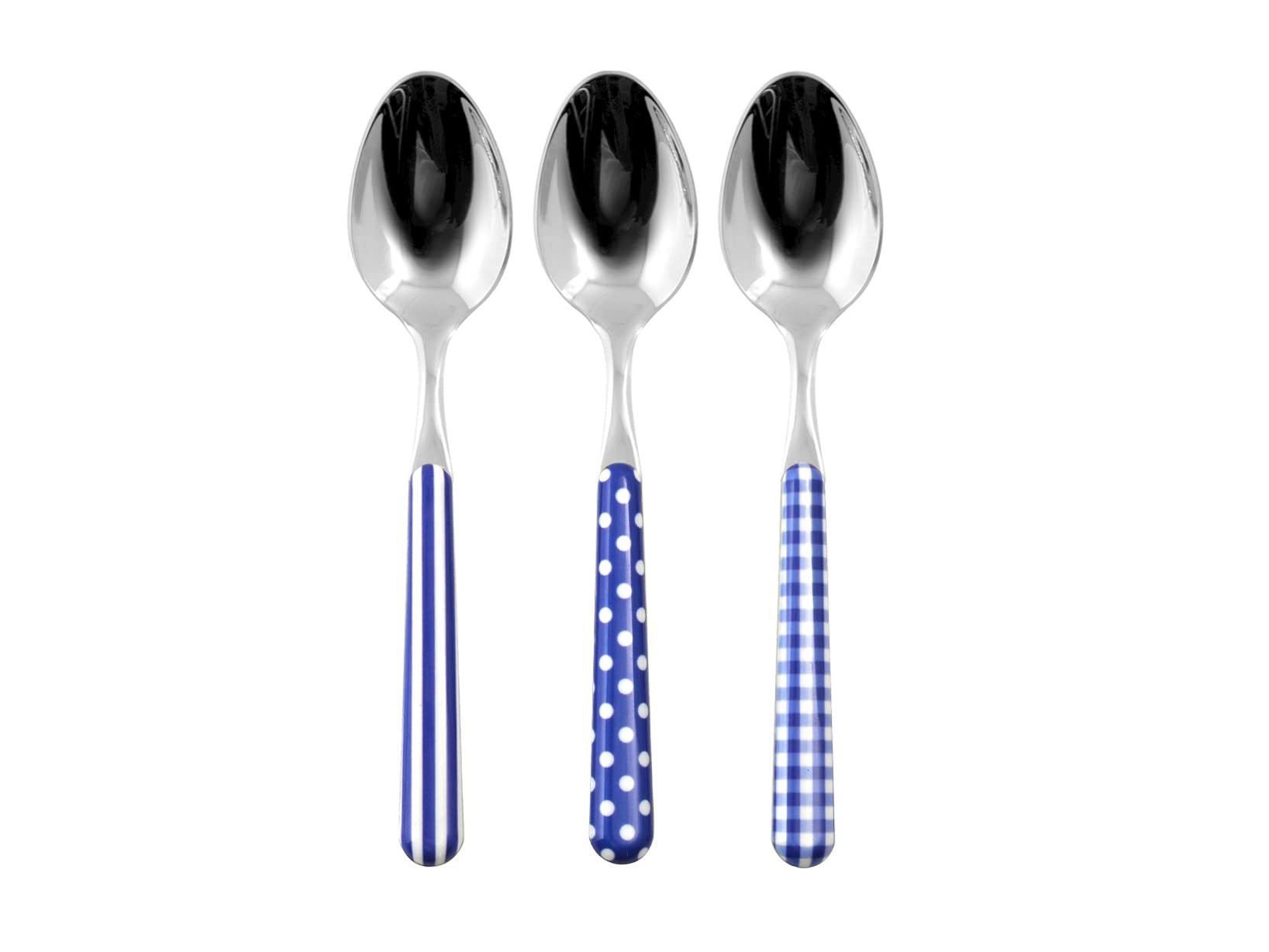Home Provence Set 6 Cucchiai da Tavola in Acciaio Inox, Manico Decorato Blu con Fantasie Assortite, Lavabili in Lavastoviglie