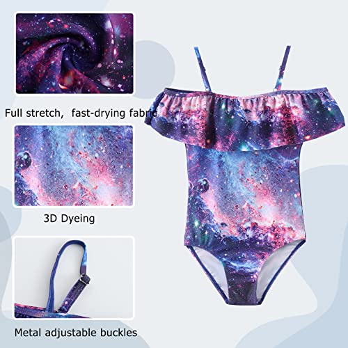 Image of Girls One Piece Swimsuits Off Shoulder Bathing Suit Kids Hawaiian Floral Swimwear 3-16 Years
