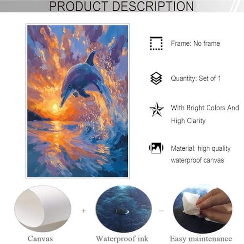 Art mural poster coucher soleil dauphins grand format 80x120