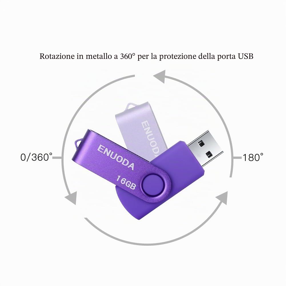 ENUODA 2 Pezzi Chiavetta USB 16GB Pennetta USB USB 2.0 Unità Girevole Memoria Flash per Archiviazione Dati con Luce LED (Viola Blu)