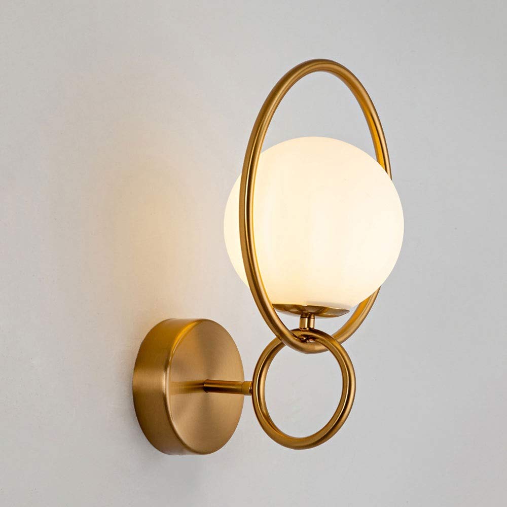 Applique murale moderne boule de verre blanc et métal noir pour chambre et salon