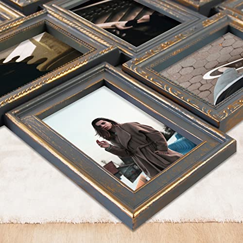 Hello Laura - 4X6 Photo Collage Frame 12 Opening Vintage Collage Picture Frames 18" X 25" Wall Hanging Photo Frame Display 4" X 6" Photos Rusted Gold Edge | Gallery Collection Style #TOP6